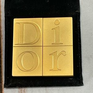 VINTAGE CHRISTIAN DIOR EMBOSSED GOLD TONE COMPACT SLIDE SQUARE MIRROR
